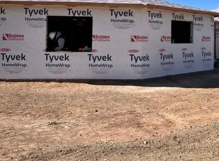 Exterior framing with Tyvek wrap on new construction